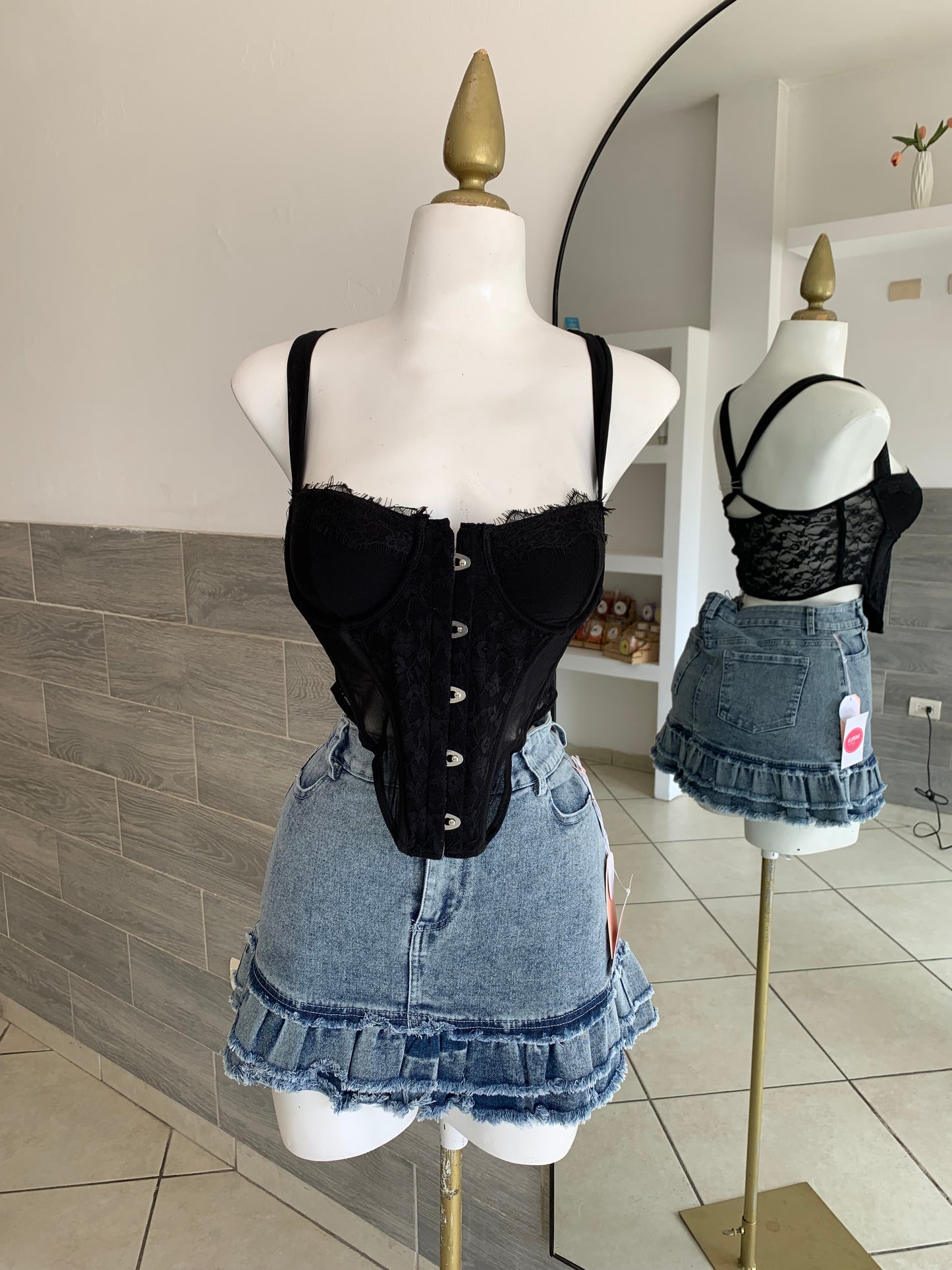 Falda denim ruffle